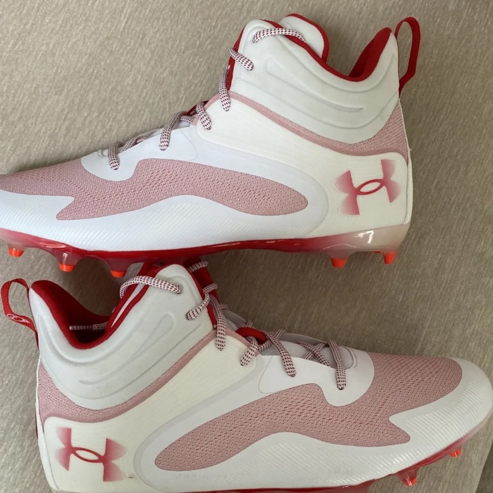 Under Armour Men's Command Mid Lacrosse Sneakers Cleat Shoe Red NEW Size 16 - Picture 3 of 8